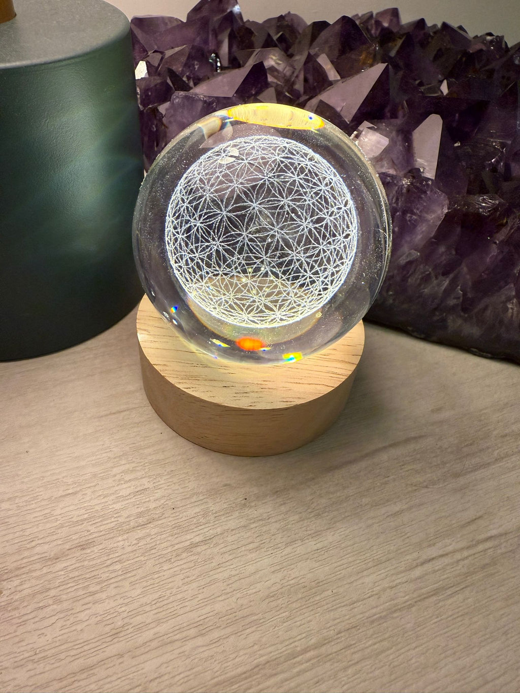 立體生命之花發光水晶球連底座🌈能量圖令磁場變好、風水變好、旺人流