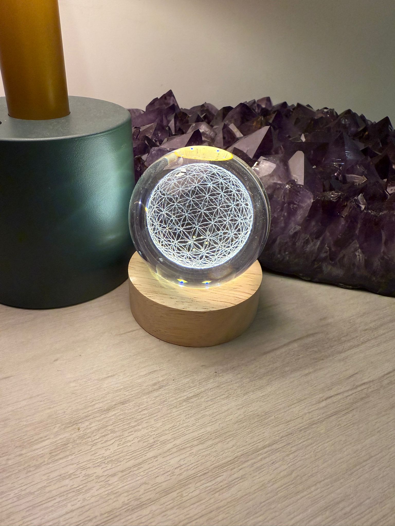 立體生命之花發光水晶球連底座🌈能量圖令磁場變好、風水變好、旺人流