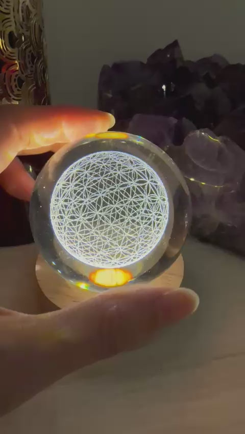 立體生命之花發光水晶球連底座🌈能量圖令磁場變好、風水變好、旺人流
